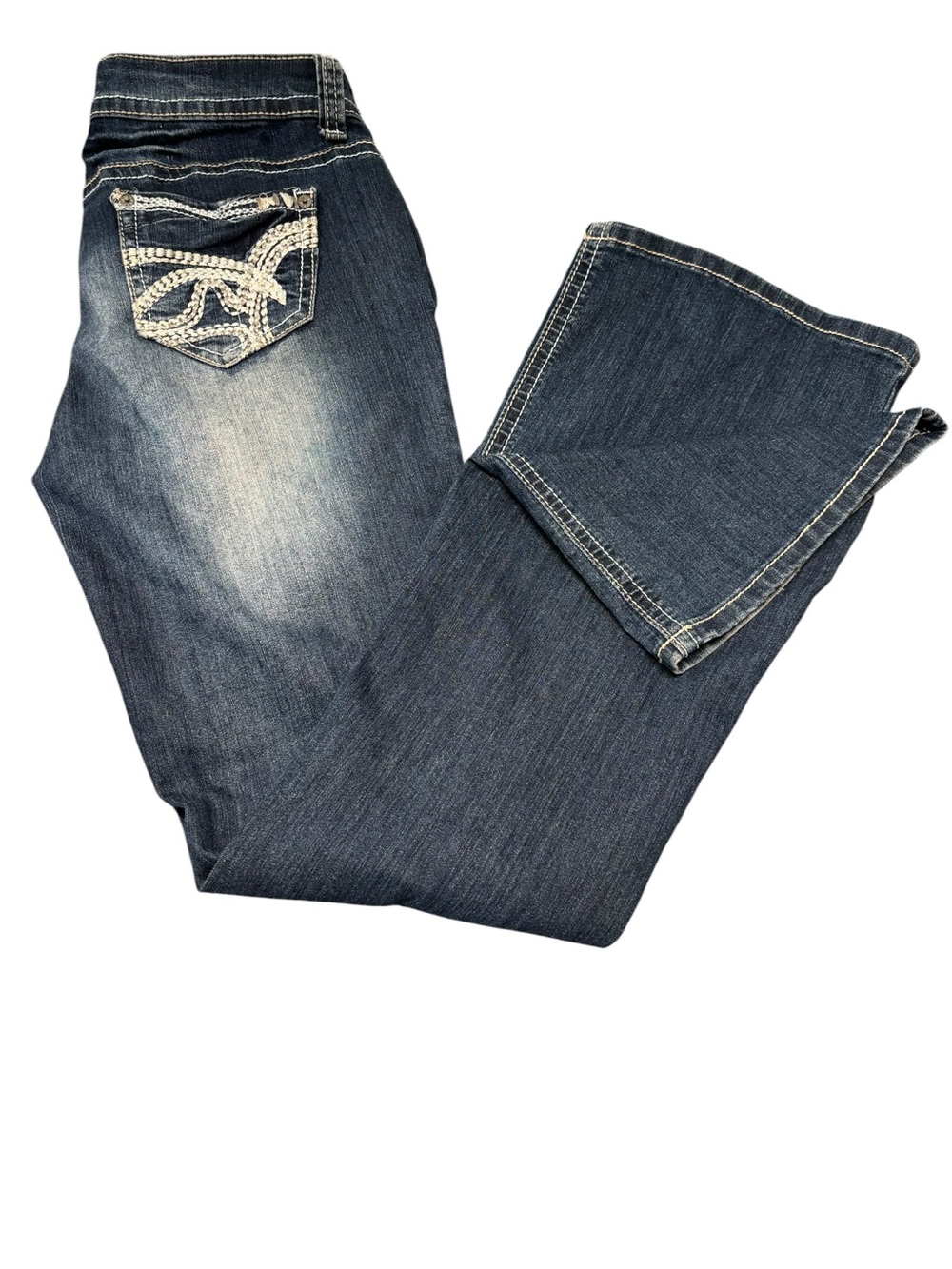 Piama Y2K Low Rise Flare Jeans Dark Wash Contrast Stitch Bootcut Size 6